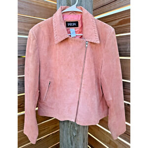 Vintage Barebac Pale Pink Suede Biker/Moto/Western Wear Women's Jacket Sz L